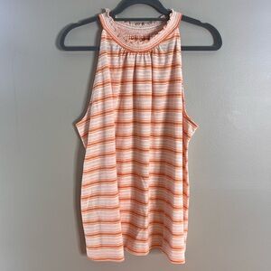 LOFT Size XL Knit Stripe Orange Halter High Neck Top TTB